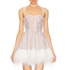 Bronx and Banco Mademoiselle white sequin Feather mini dress XS. New w tags
